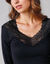 T-shirt manches longues coton et dentelle  - lot de 2 (noir)