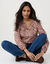 Blouse imprim&eacute;e en coton ,col fendu (bois de rose / &eacute;cru)