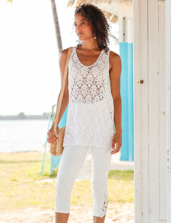 Tunique sans manches, macramé (blanc)