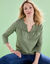 T-shirt met Tunesische hals en 3/4-mouwen, broderie anglaise (lichtkaki)