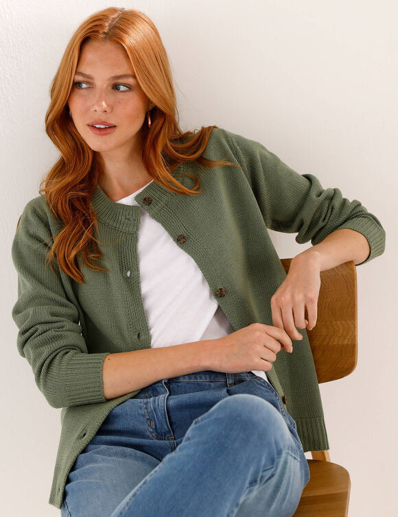 Gilet col rond, manches longues (kaki)