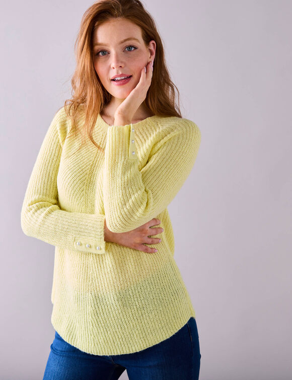 Trui in patenttricot met uitlopend model met zachte touch (lichtgeel)