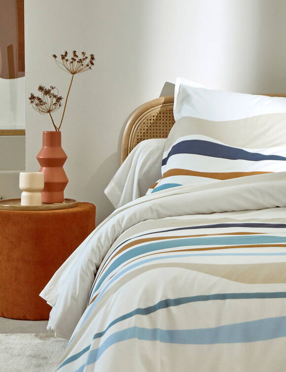 Linge de lit Ondée imprimé vague - en coton (bleu)