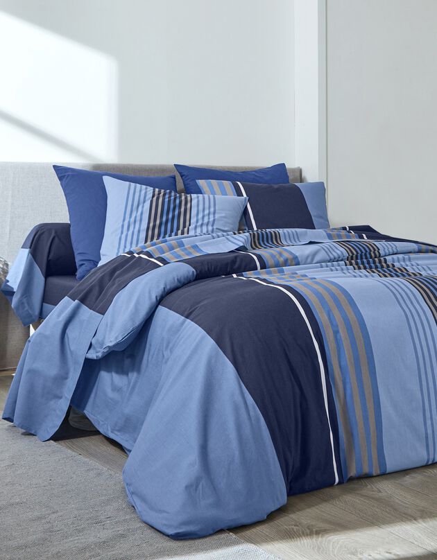 Linge de lit Détroit en coton imprimé rayures (marine)
