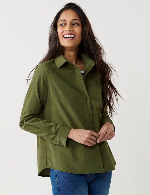 Chemise droite en velours milleraie (vert tilleul)