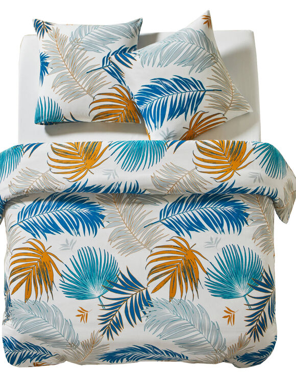 Parure de lit Palma imprimée feuilles de palmier en coton (blanc)