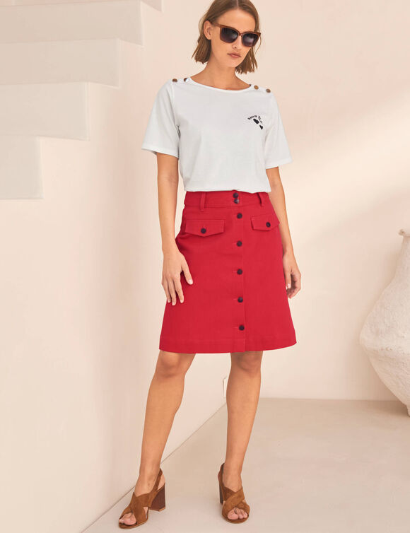 Jupe trap&egrave;ze boutonn&eacute;e (rouge)