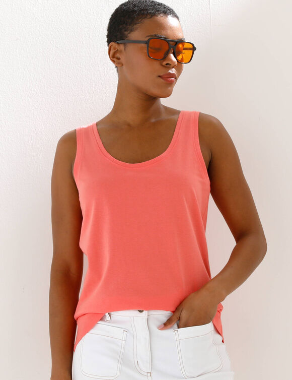 D&eacute;bardeur bretelles larges uni, coton (corail)