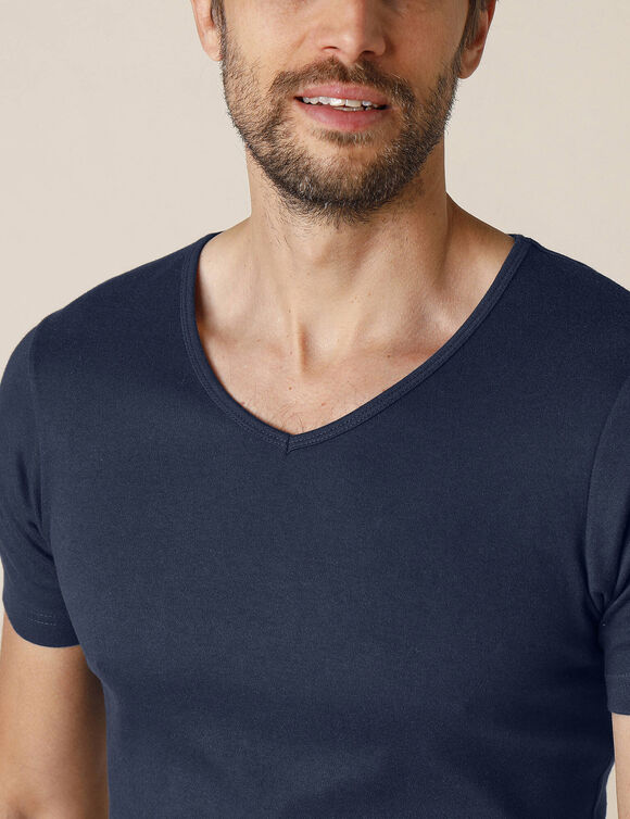 T-shirt sous-v&ecirc;tement homme col V manches courtes chaleur douce - lot de 2 (marine)