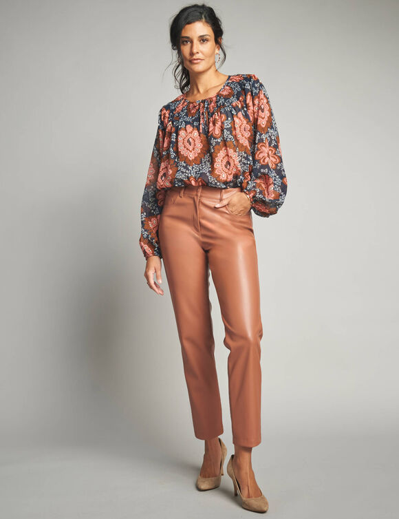 Pantalon fusel&eacute; 7/8&egrave;me aspect enduit (caramel)