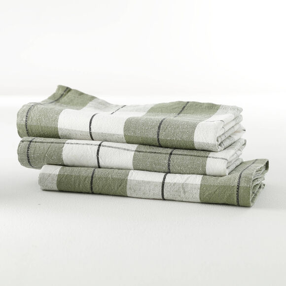 Serviette de table carreaux tissé teint - lot de 3 (vert)