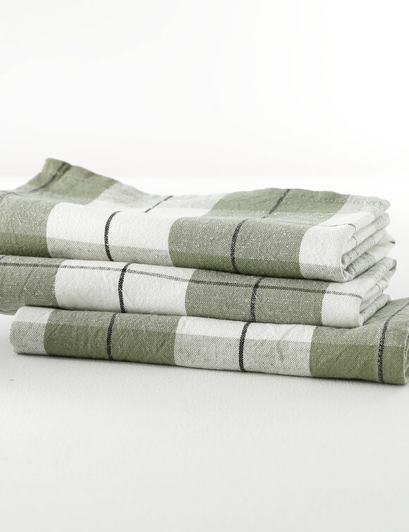 Serviette de table carreaux tiss&eacute; teint - lot de 3 (vert)