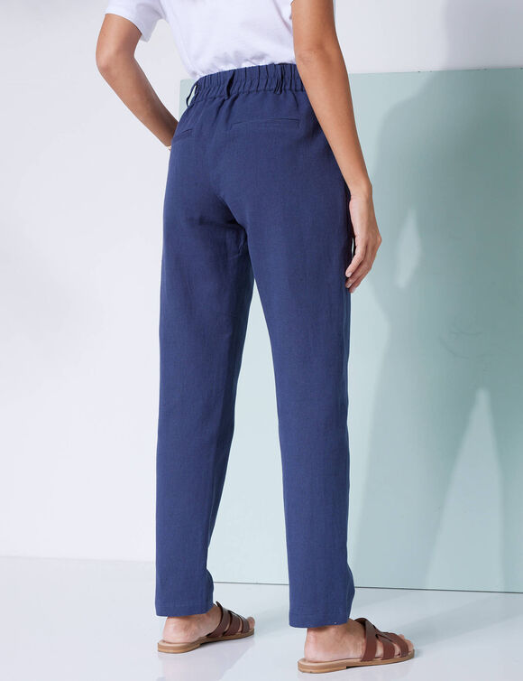 Pantalon coupe mom coton-lin uni (marine)