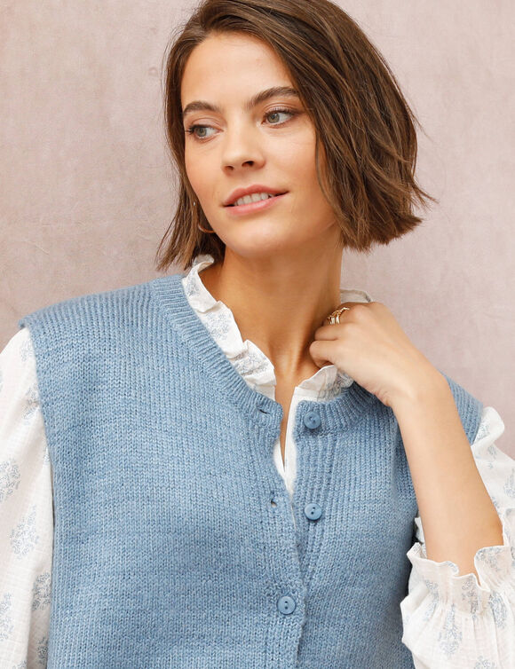Gilet boutonn&eacute; sans manches (bleu gris&eacute;)