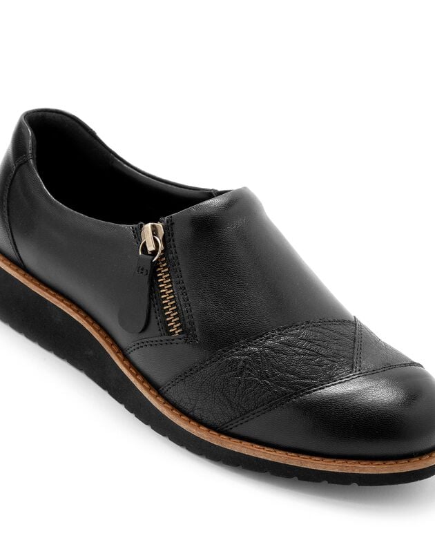 Leren schoenen met sleehak, brede pasvorm - zwart, zwart, hi-res
