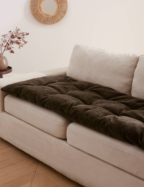 Long coussin de canap&eacute; tissage chenille (chocolat)