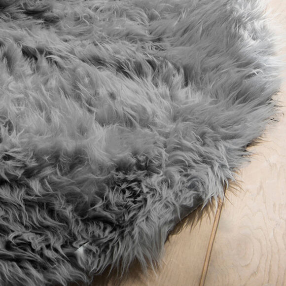 Tapis rond poils longs (gris)