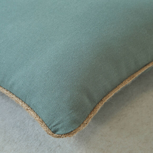 Effen kussen met juten biesje (kaki)
