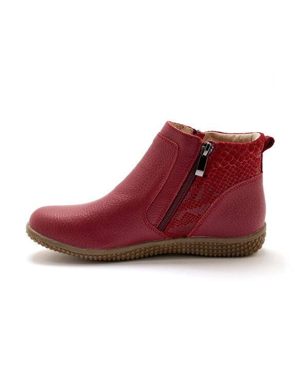 Boots double fermeture zippée, semelle confort amovible (bordeaux)