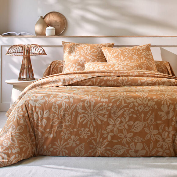 Linge de lit C&eacute;line en coton imprim&eacute; floral (caramel)