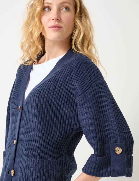 Gilet loose boutonné, manches 7/8ème (marine)