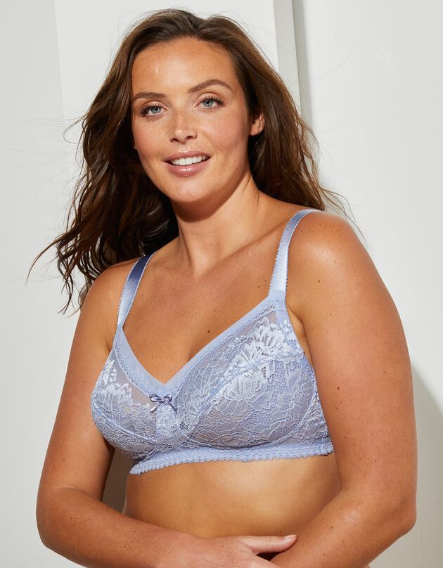 Soutien-gorge grand maintien dentelle et tulle - sans armatures (bleu gris)