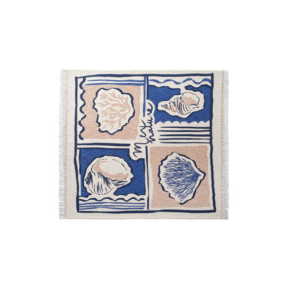 Plaid coton imprim&eacute; coquillages (blauw / beige)