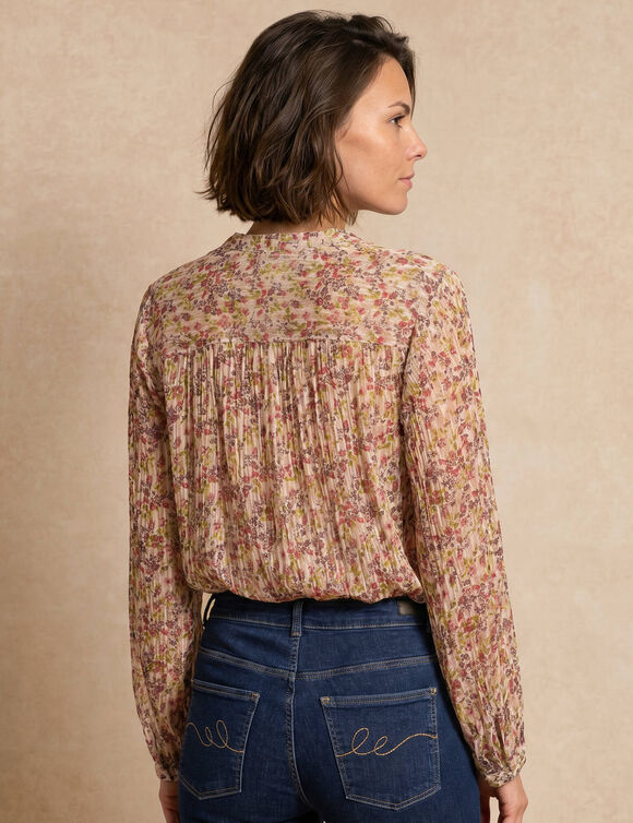 Blouse met bloemprint, jacquardvoile (ecru / roze)
