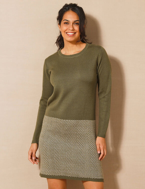 Robe pull, base jacquard (kaki / doré)