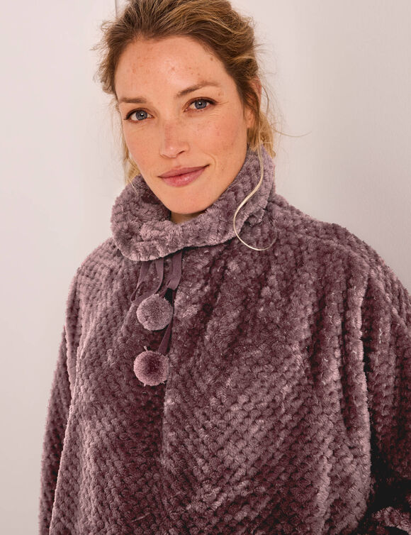 Poncho maille polaire texturée, col montant (taupe)