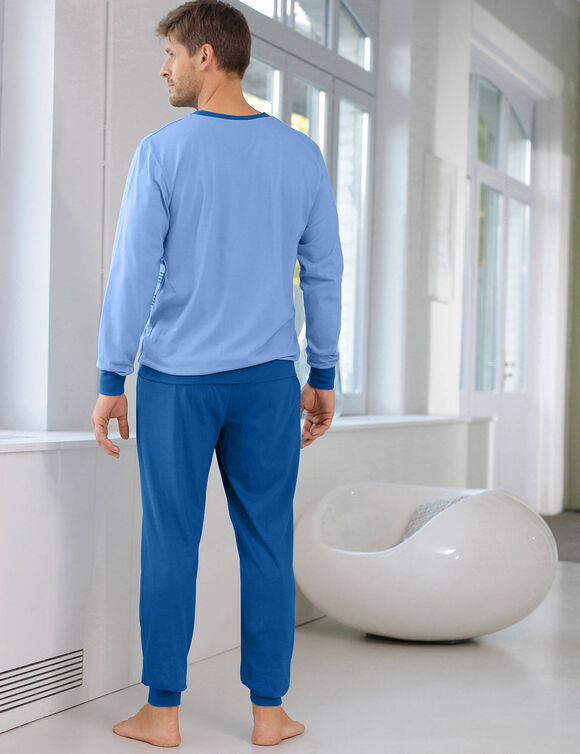 Pyjama coton rayé manches longues (bleu)