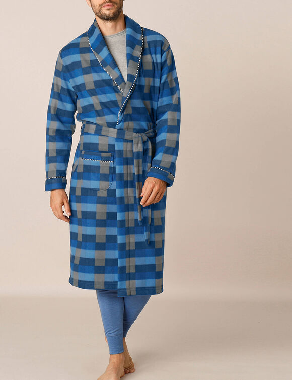 Robe de chambre maille polaire (carreaux bleu)