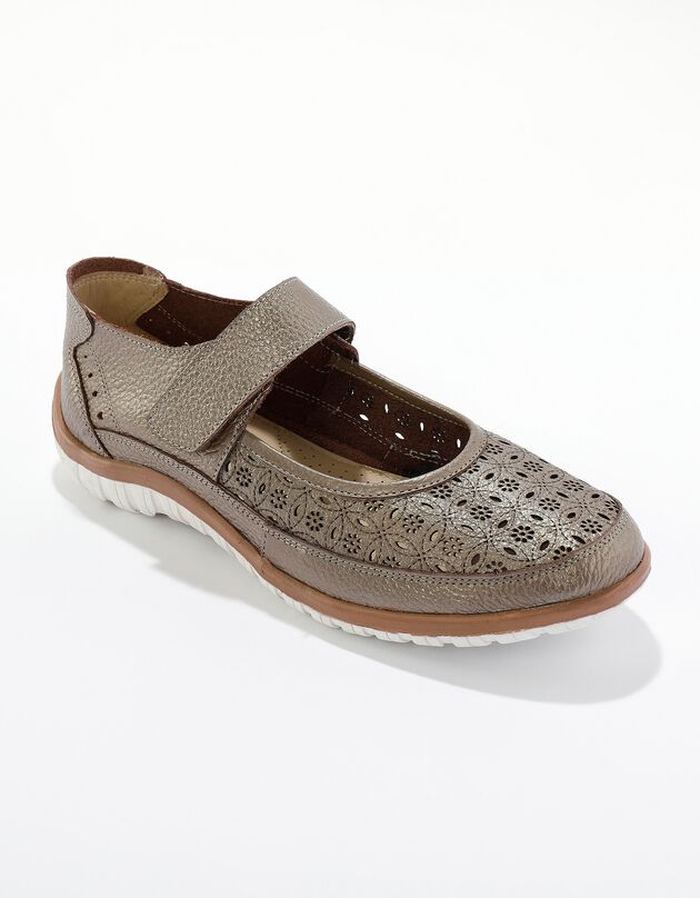 Babies cuir souple perforé, bande scratchée (bronze)