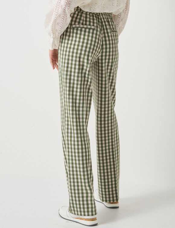 Pantalon droit à carreaux tissé-teint (vert / écru)
