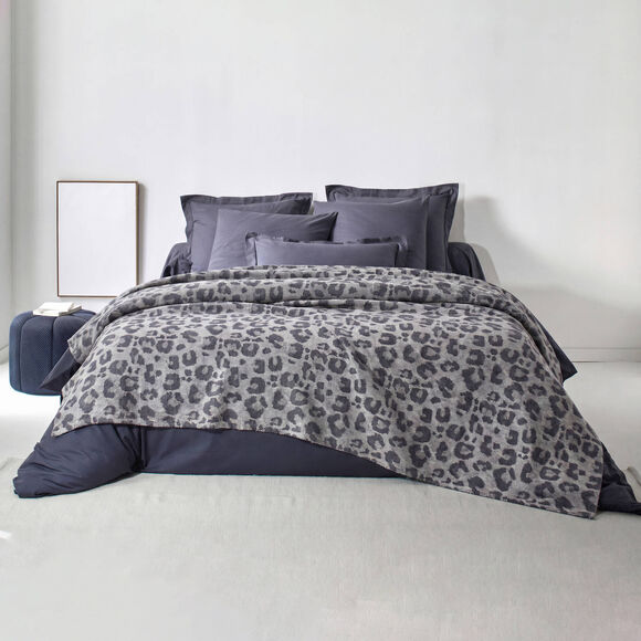 Couverture jacquard l&eacute;opard 450 g/m&sup2; (gris)