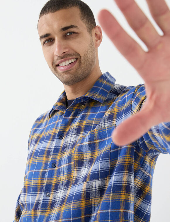 Chemise extra-longue carreaux flanelle (bleu / curry)