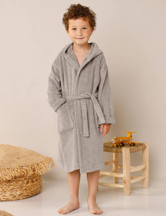 Peignoir de bain enfant ourson à capuche éponge coton - 340 g/m² (taupe)