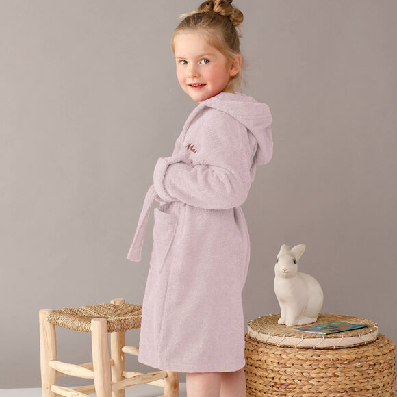 Gepersonaliseerde badjas met capuchon voor kinderen - lusjesbadstof 340 g/m&sup2; (roze)