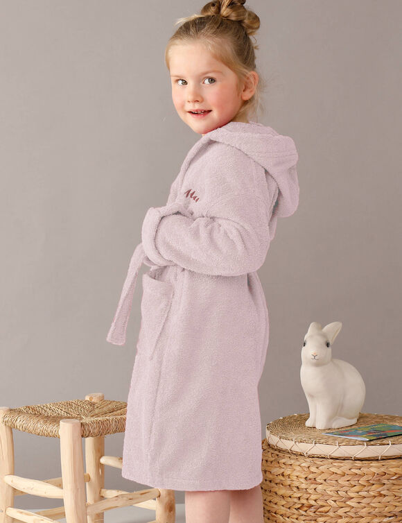 Gepersonaliseerde badjas met capuchon voor kinderen - lusjesbadstof 340 g/m&sup2; (roze)