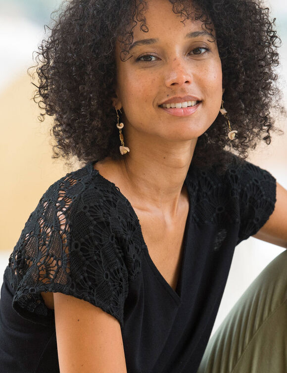 T-shirt uni macram&eacute; (noir)