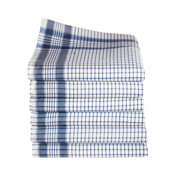 Katoenen zakdoeken met ingeweven ruitmotief - set van 12 (wit / blauw)