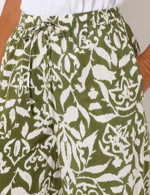 Pantalon large fluide, imprim&eacute; bicolore (kaki / beige)