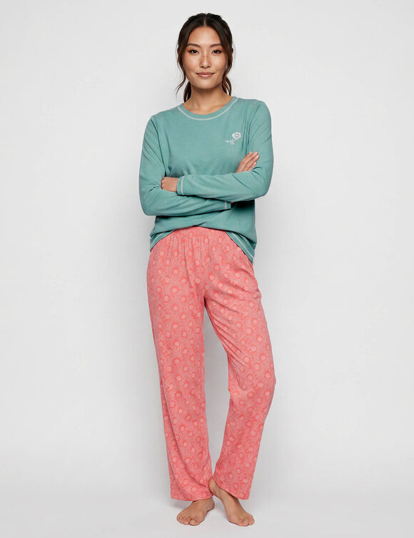 Pyjama-T-shirt &bdquo;botanische charme&ldquo; met lange mouwen (groen)