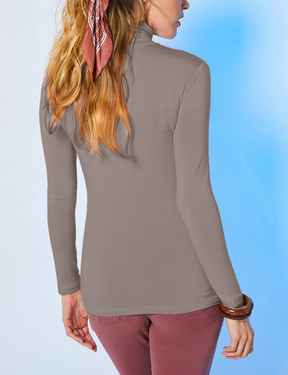 Sous-pull col roul&eacute; coton stretch uni (taupe)