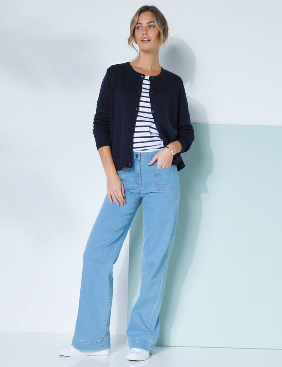 Cardigan boutonn&eacute;, coton m&eacute;lang&eacute; (marine)