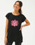 T-shirt tunique, imprim&eacute; plac&eacute; (noir / rose)