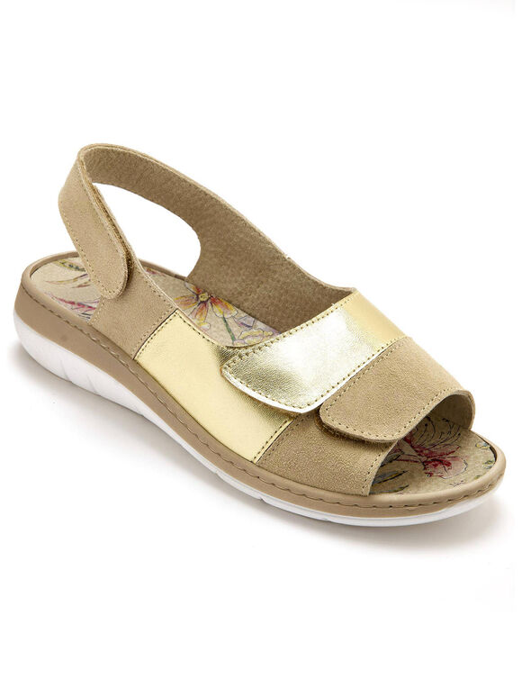 Leren sandalen met scratchpatjes (beige)