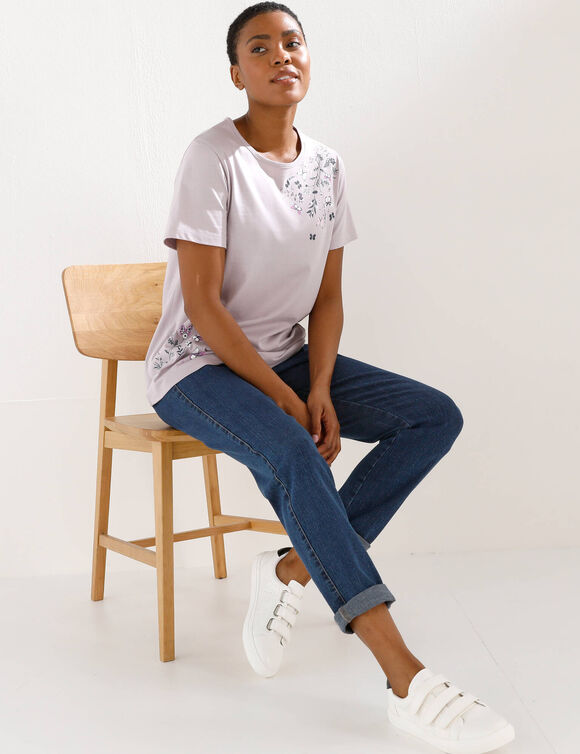 T-shirt manches courtes imprim&eacute; papillon (parme)