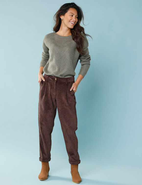 Pantalon 7/8&egrave;me en velours, Sp&eacute;cial Petites (chocolat)