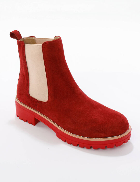 Chelsea boots in splitleer, dikke, geribbelde zool (bordeaux)
